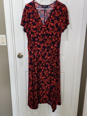 Perceptions New York Navy Midi Dress with Red Floral Print Size XL